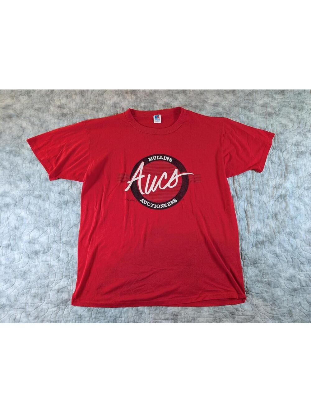 Vintage 90s Mullins Aucs Auctioneers T-Shirt XL Russell USA Red Single Stitch